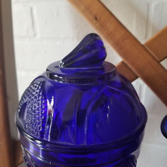 Imperial Glass Grape and Magnet Cobalt Large Creamer W/ Lid Sugar Bowl URANIUM - Picture 6 of 7